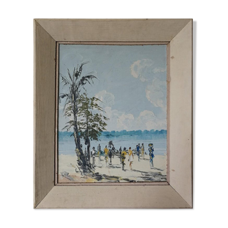 Groupe au bord du lac Tanganyika, peinture africaine, vers 1950