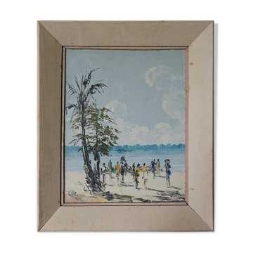 Group on the shores of Lake Tanganyika, African painting, circa 1950