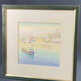 Painting signed Cretinon watercolor view of Lyon Notre-Dame de Fourvière Basilica