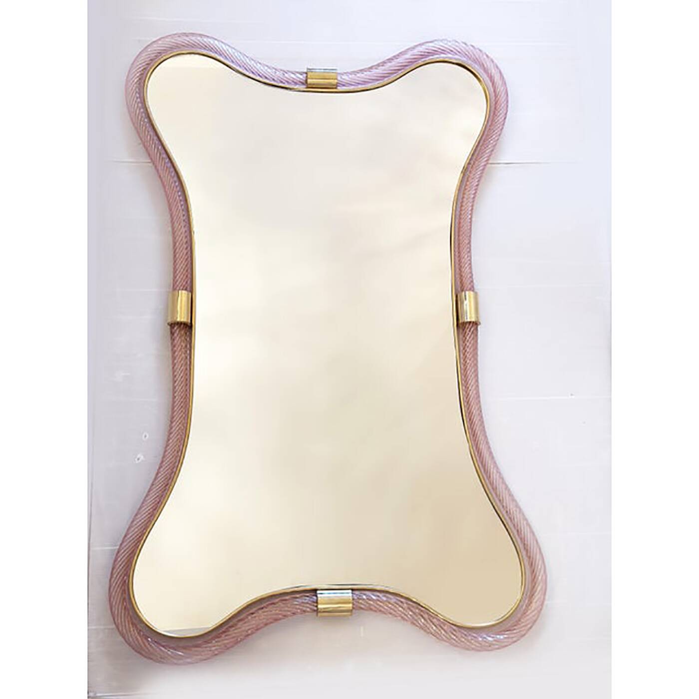 Scenographic Pink and Gold Mirror With Torchon Glass