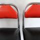 Vintage chrome metal bar stools wood and black and Red skai