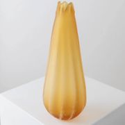 Large vintage Murano glass vase, yellow-orange gradient, Italian 1960s, sculptural teardrop form