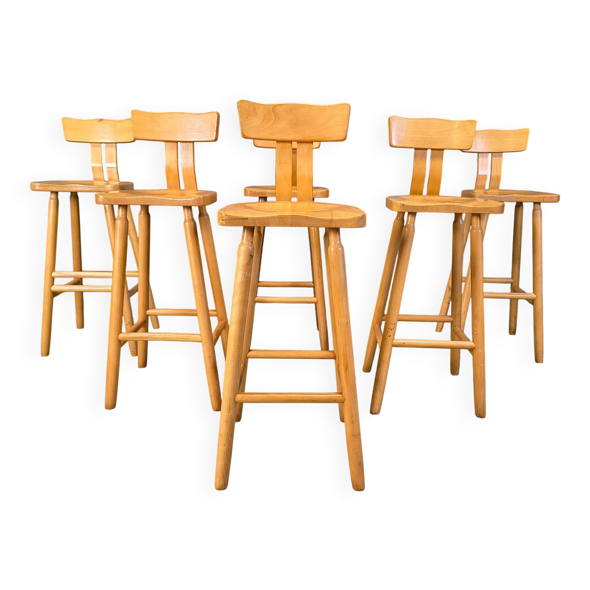 Brutalist 1960s bar stools, set of 6.