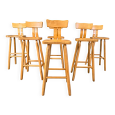 Brutalist 1960s bar stools, set of 6.