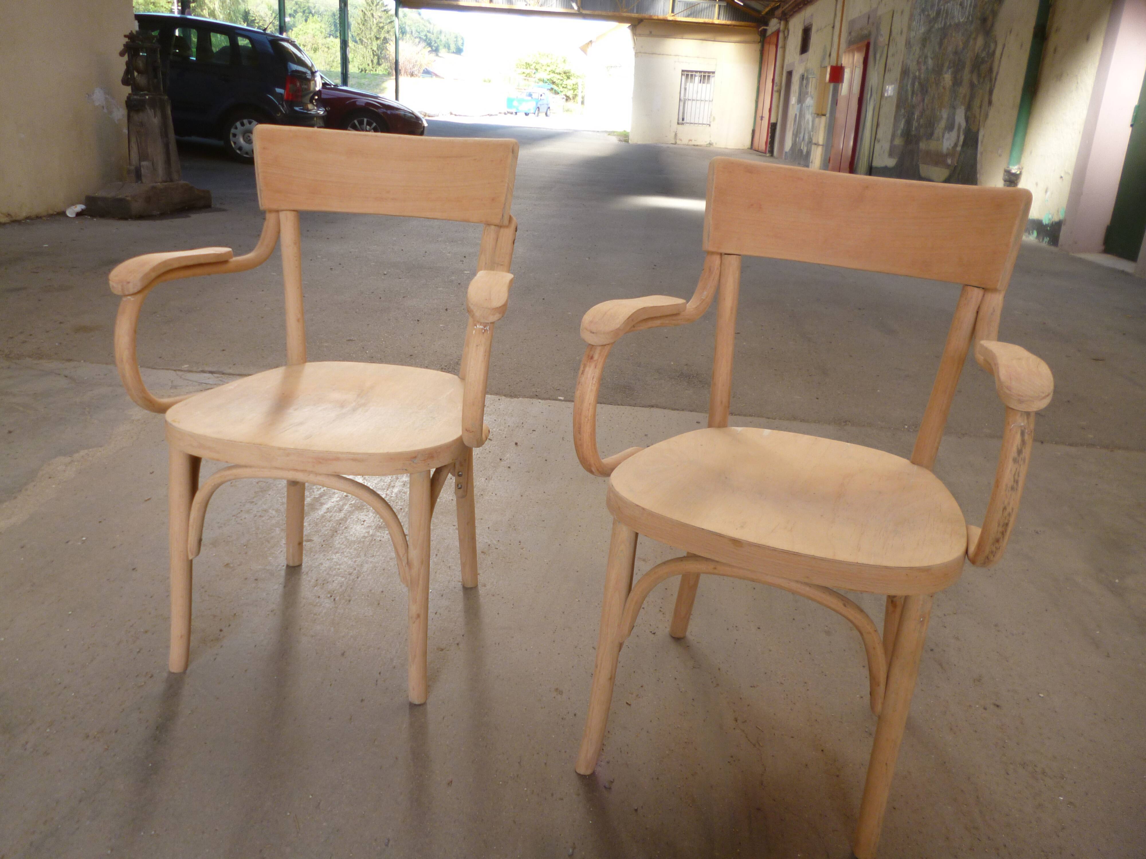 Paire de fauteuil en hêtre et bois courbés