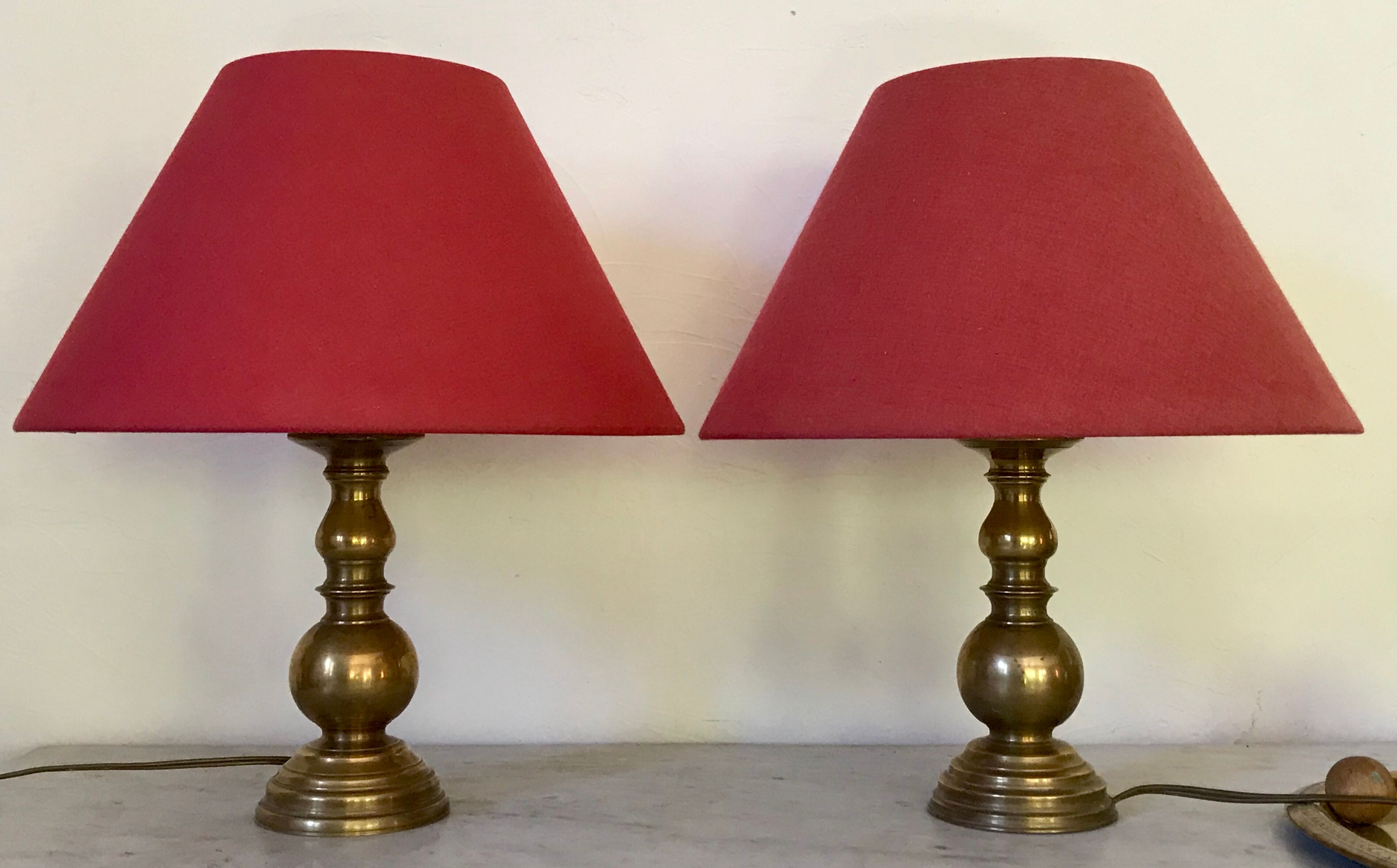 Pair of brass lamps