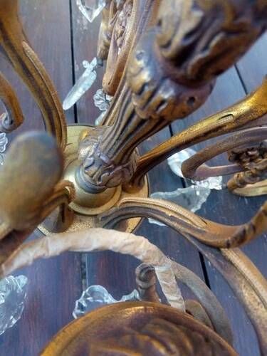 Antique gilded bronze and crystal chandelier with 5 lights / working condition l. gau?