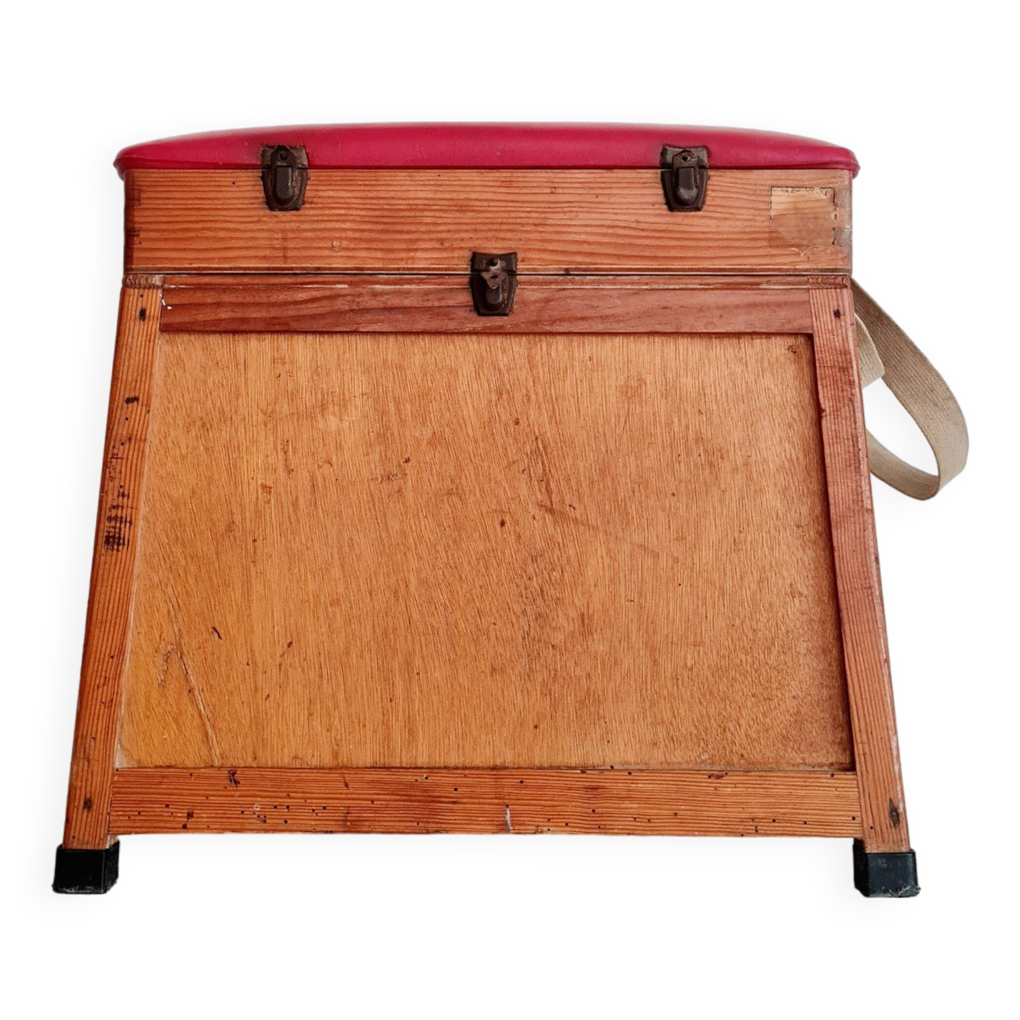 Old fisherman's stool with red seat