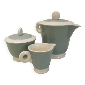Service à café faïence Digoin Sarreguemines vert amande vintage Art Deco