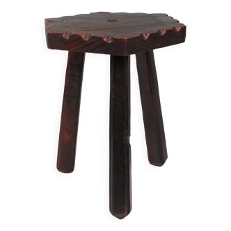 Rustic Spanish stool in solid wood – Handcrafted – 20th century