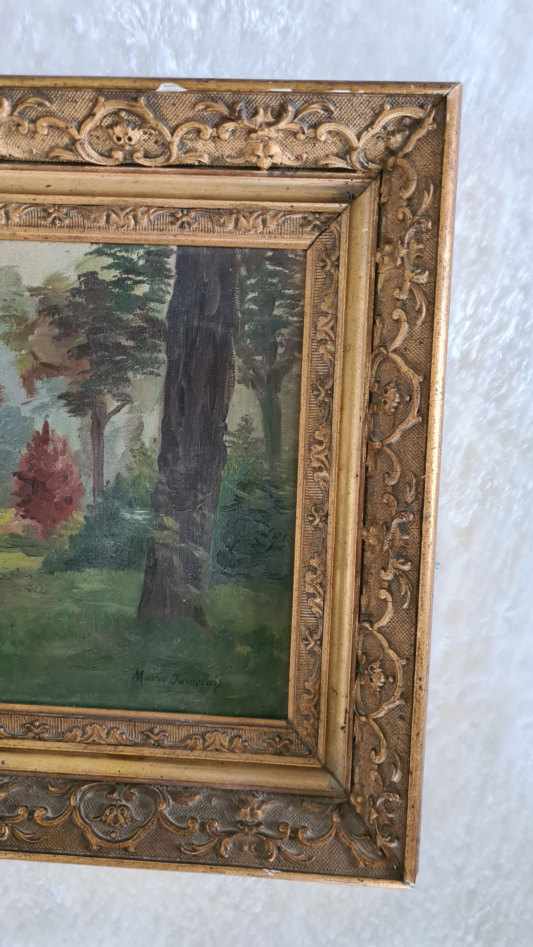 Old painting with gilded / vintage carved frame Frame dimensions: 43 x 31