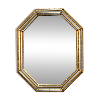 Vintage faux bamboo gilt mirror, 1980s.