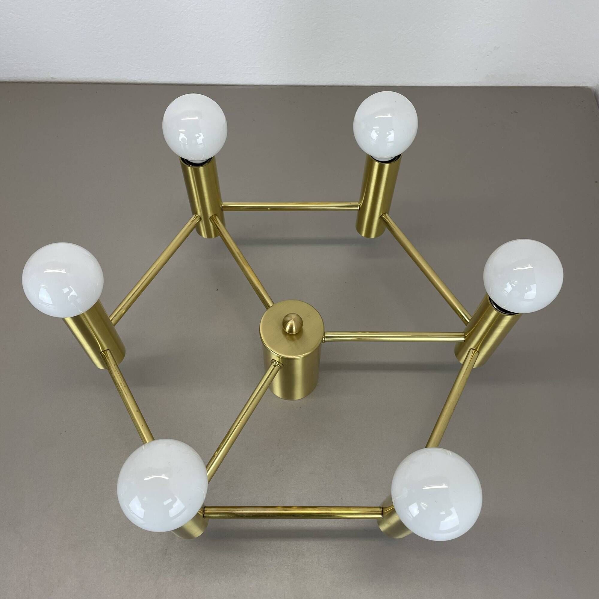 Brass Italian Stilnovo Style Atomic Space Age Ceiling Light Sconces, Italy