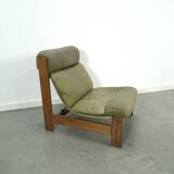 Green leather and oak wood armchair