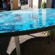 Blue enamelled lava stone coffee table