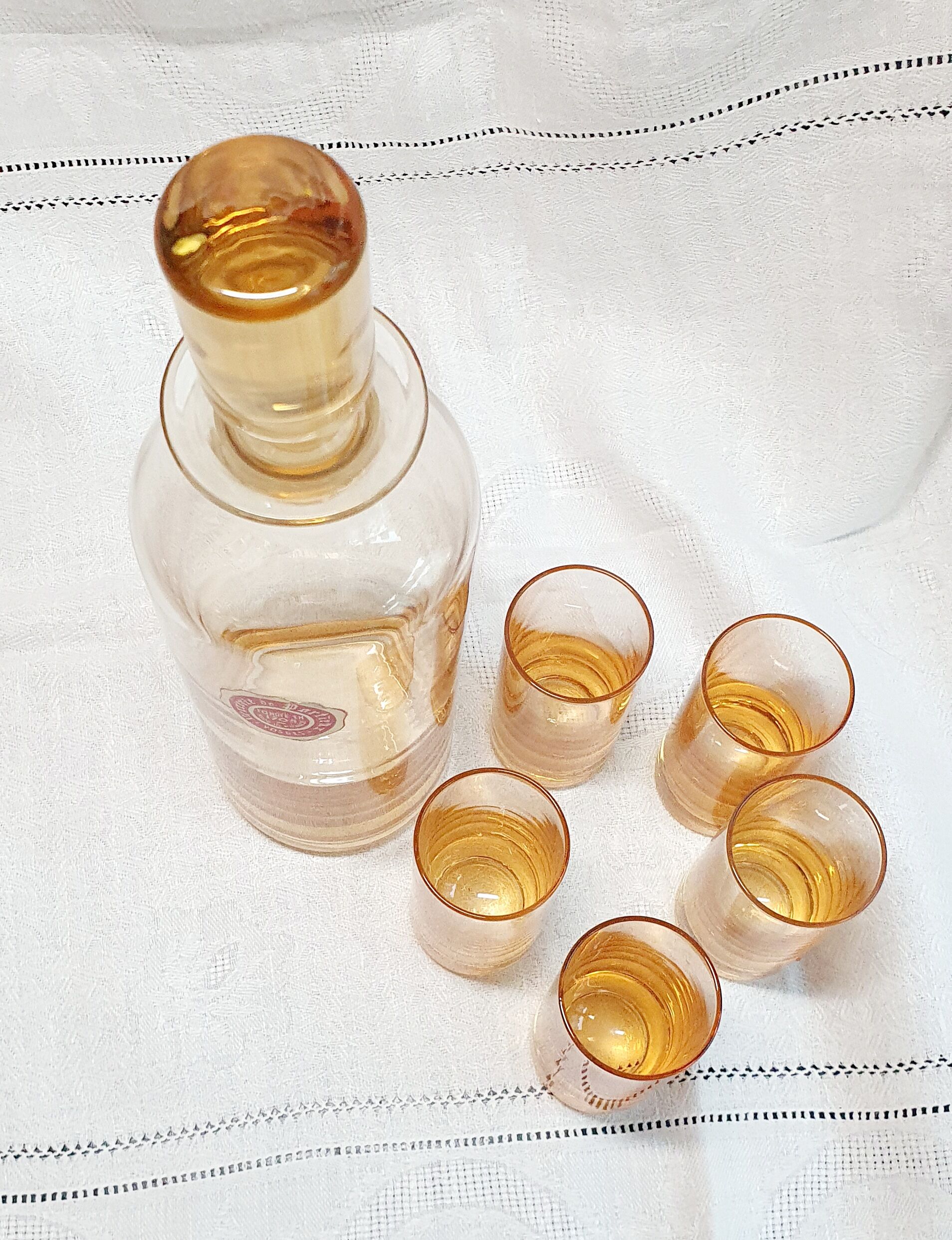 Portieux crystal decanter and its 5 glasses