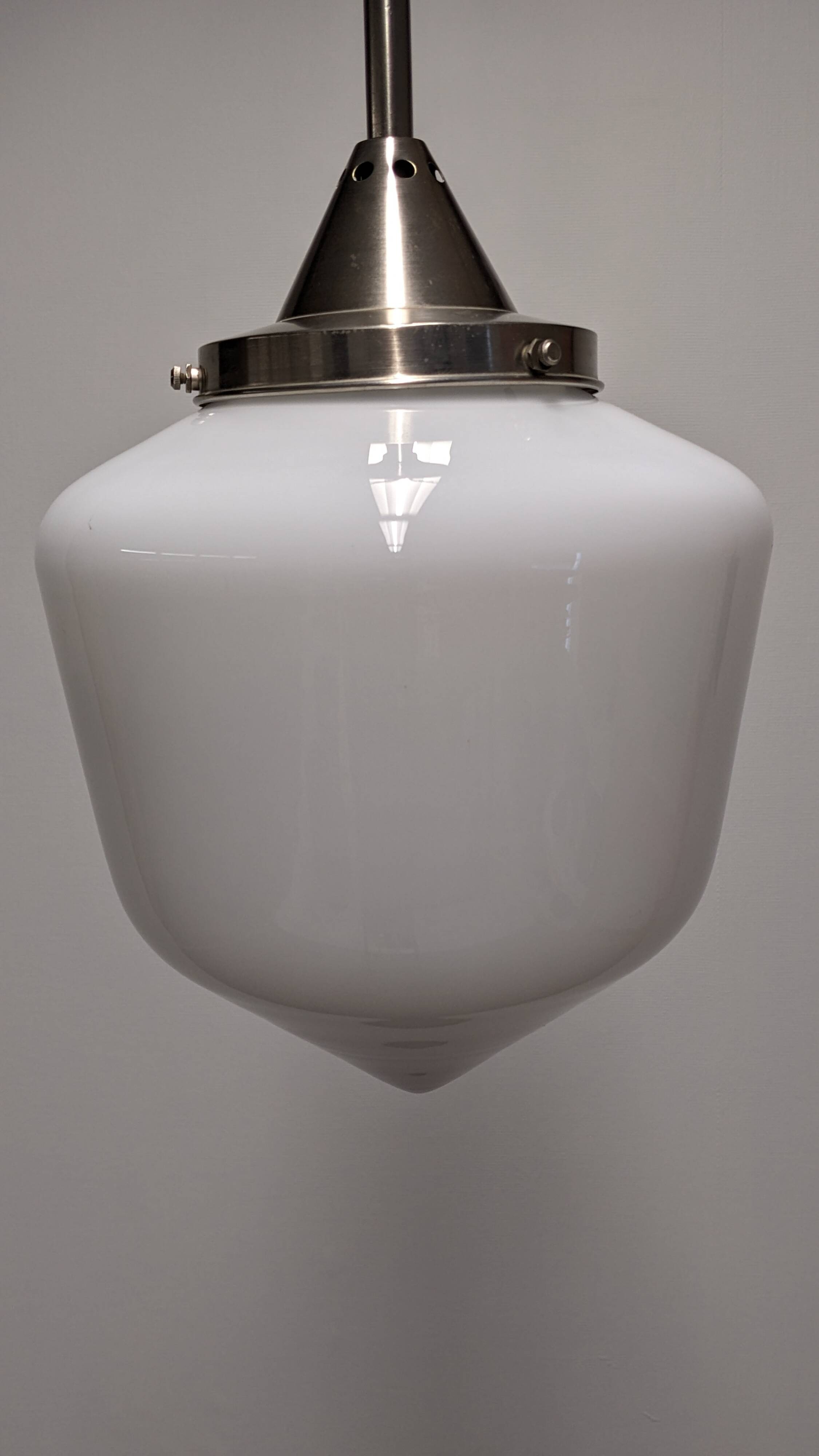 XL Art Deco suspension in white opaline, France circa 1920