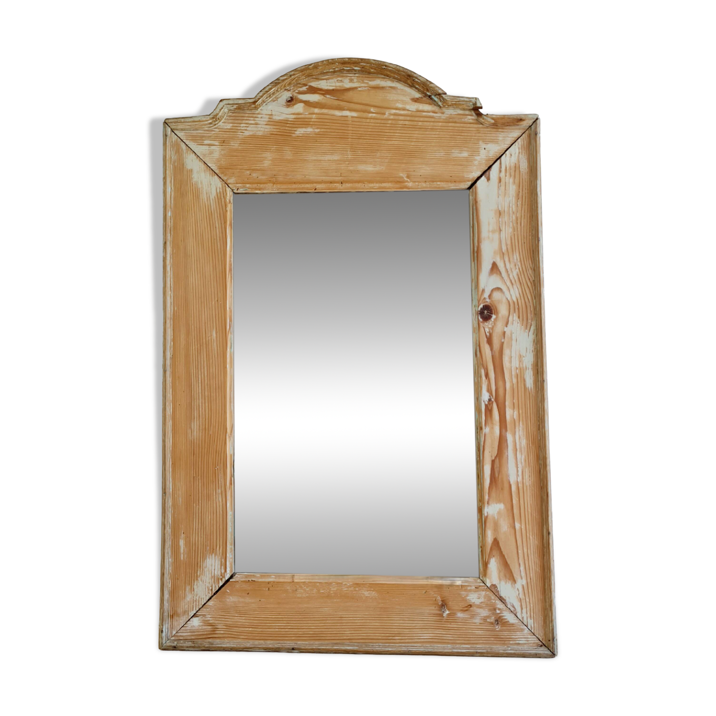 Antique mirror in raw patinated wood with pediment