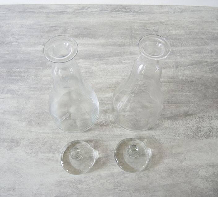 2 Antique Engraved Glass Wine Decanters with Grape Decor