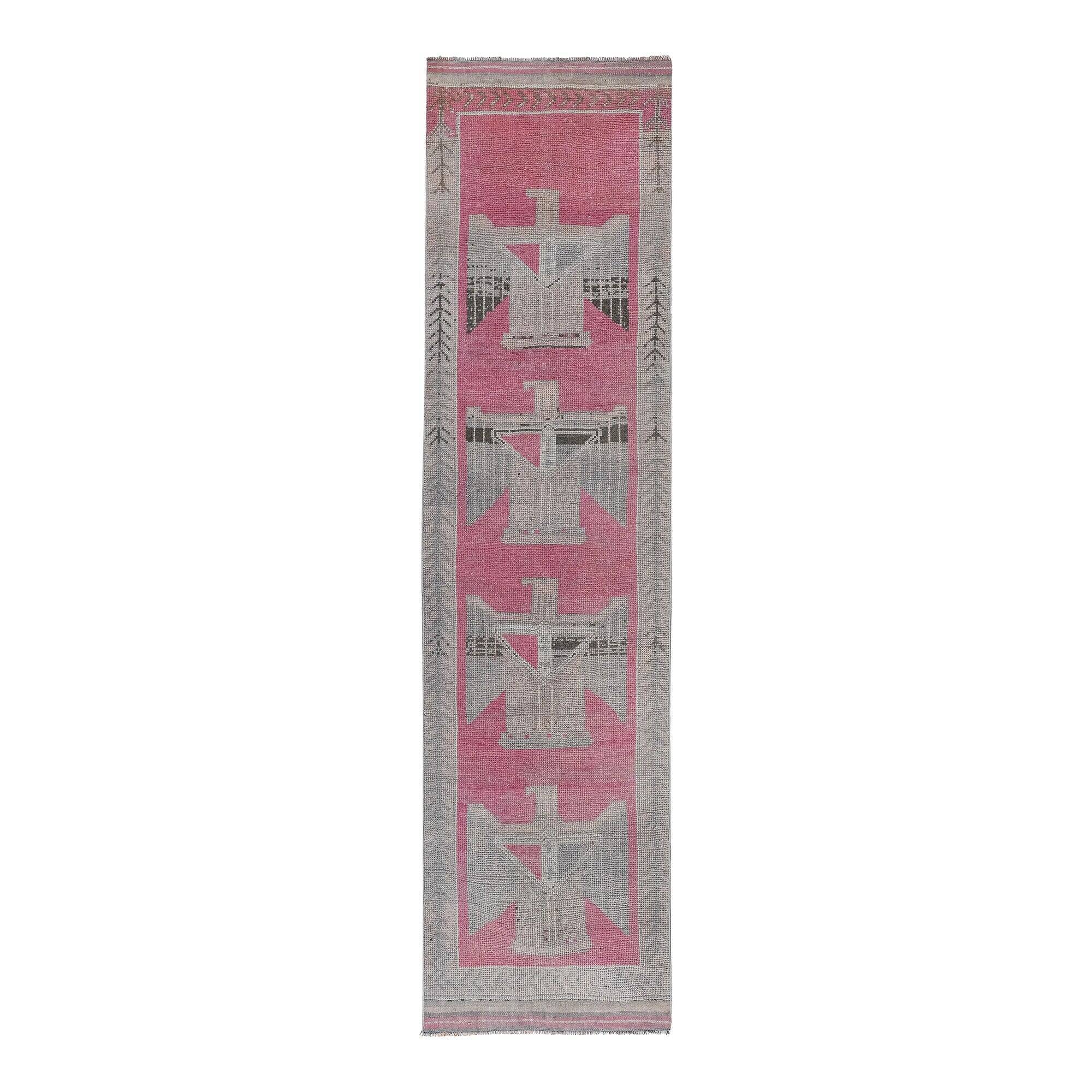 Vintage Turkish hallway rug 99x385 cm