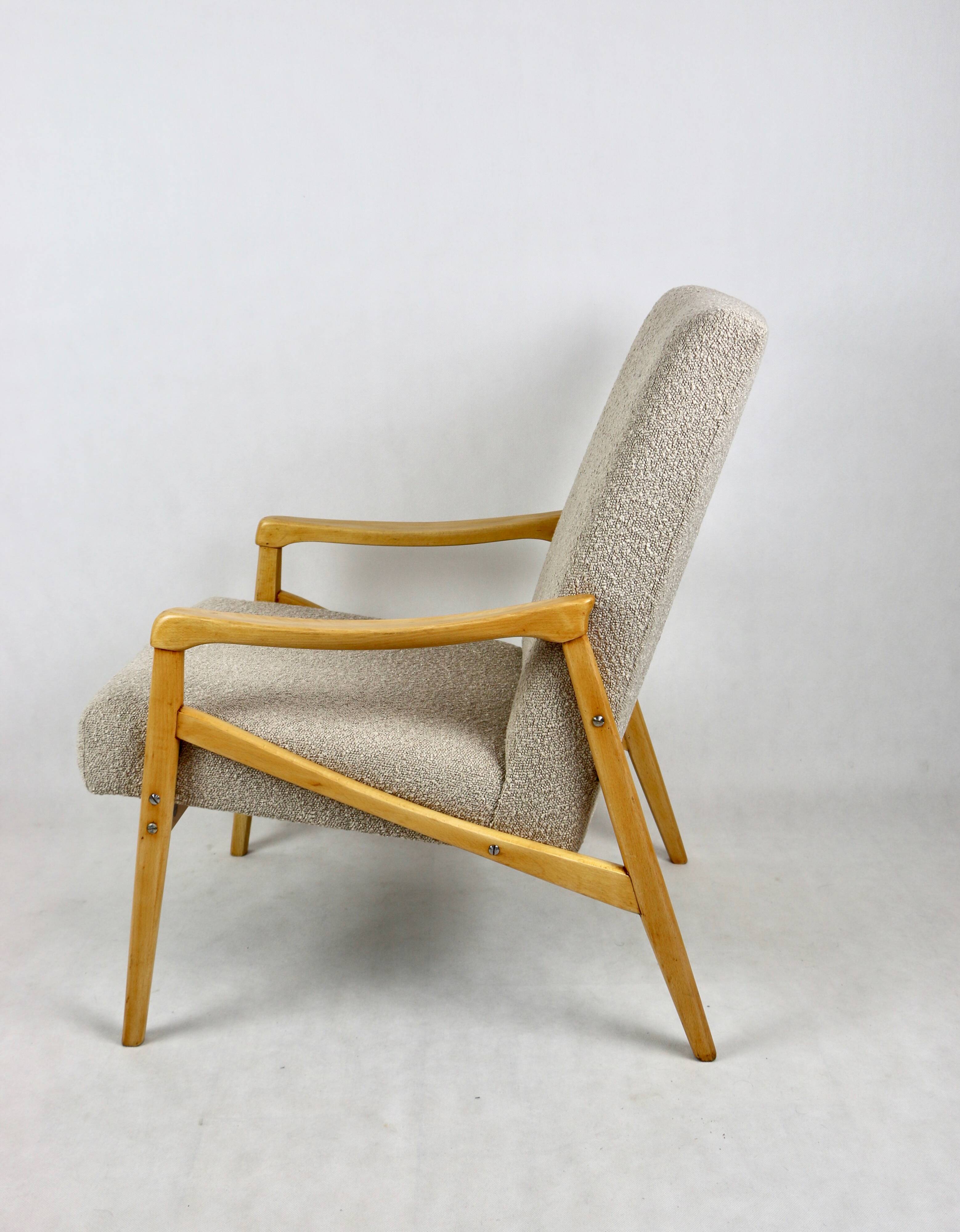Czech Model Armchair in Beige Boucle attributed to Jiri Jiroutek, 1970s