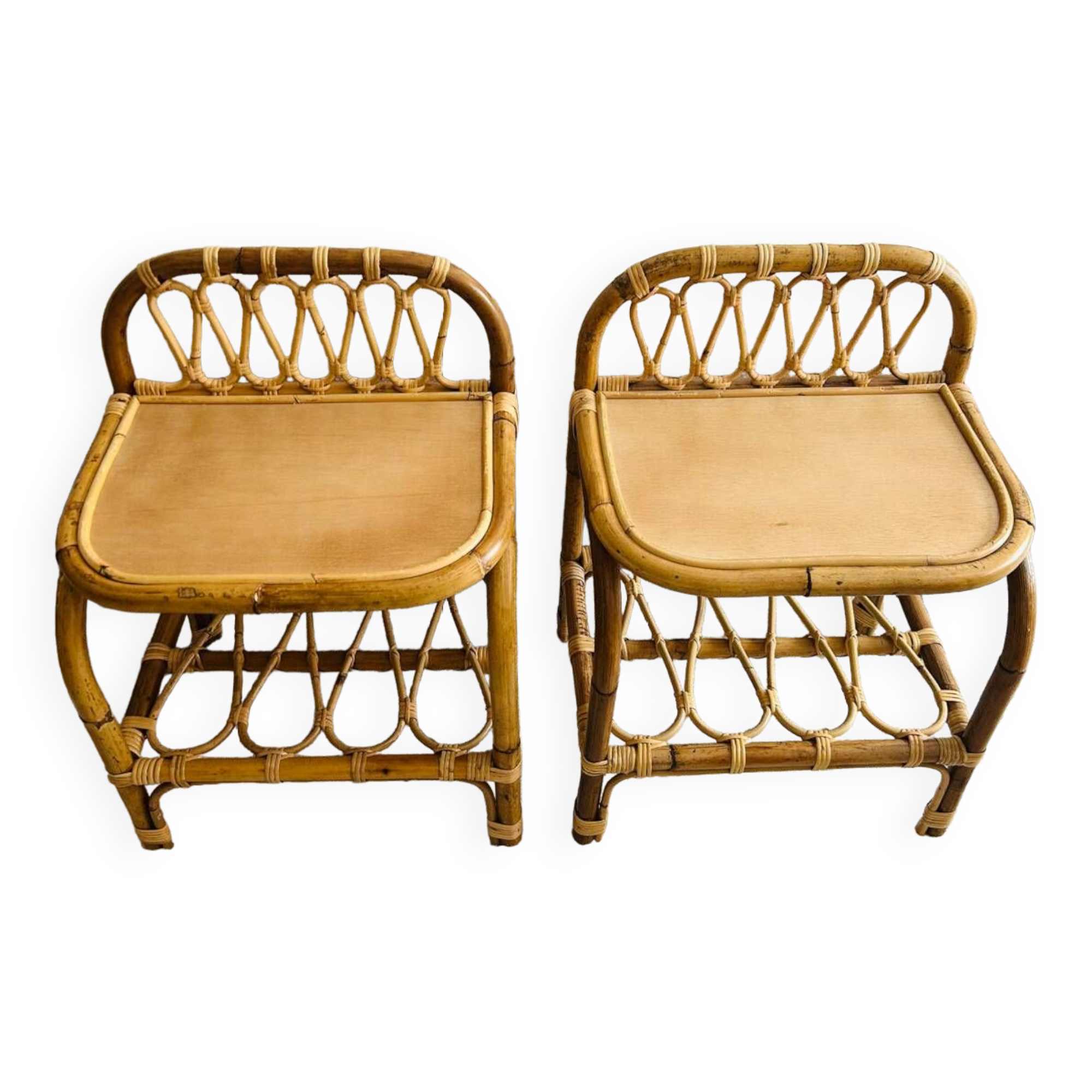 Two rattan bedside tables