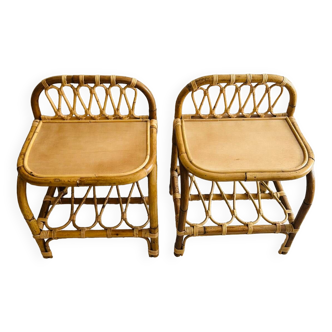 Two rattan bedside tables