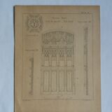 Ancient lithograph architecture detail of the porch of a church