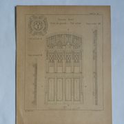 Lithographie ancienne architecture détail du porche d'une église
