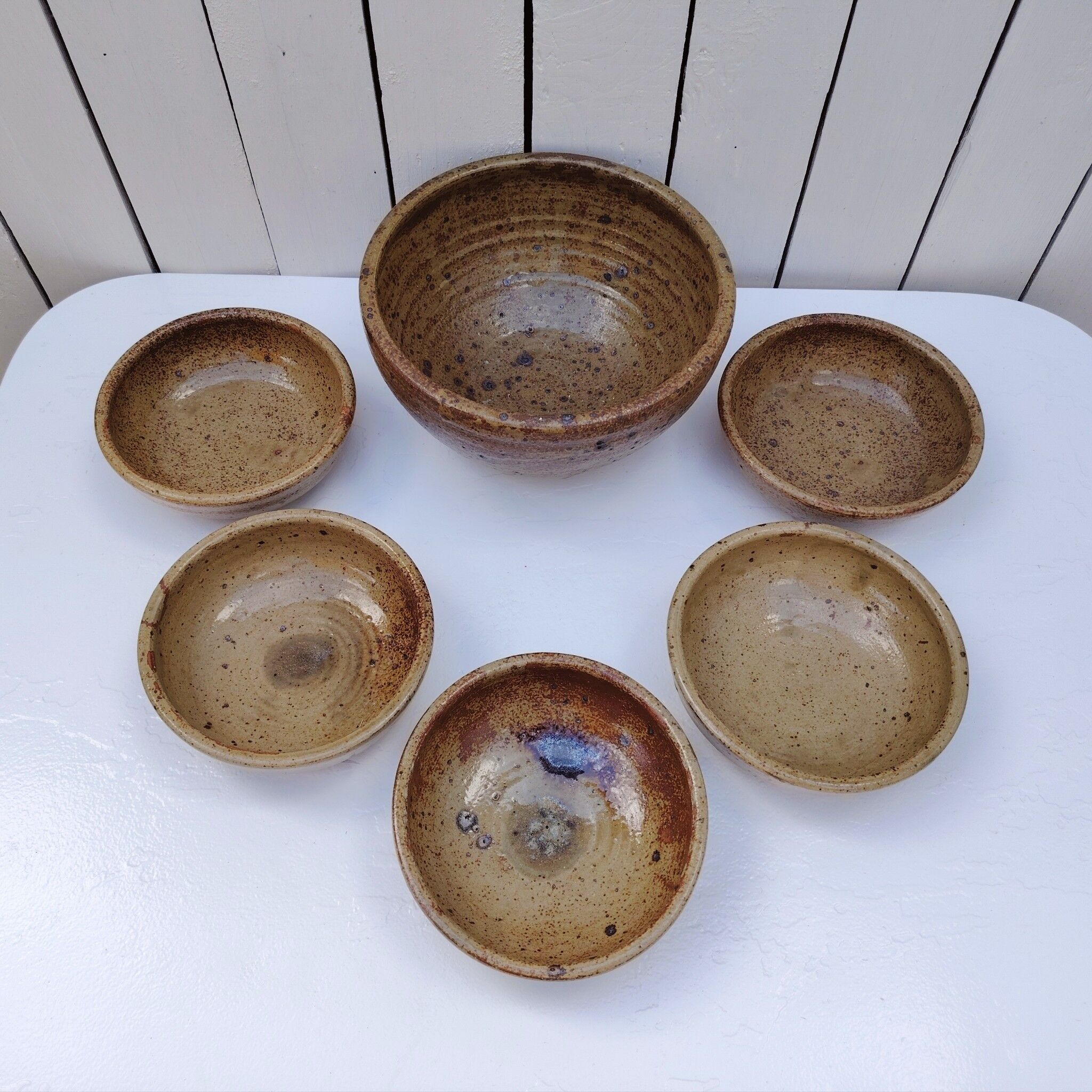 Pyrite stoneware service, salad bowl and bowls, vintage.