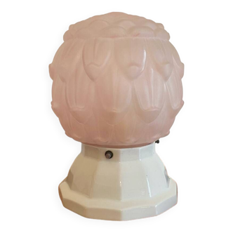 Art Deco powder pink globe lamp and porcelain base
