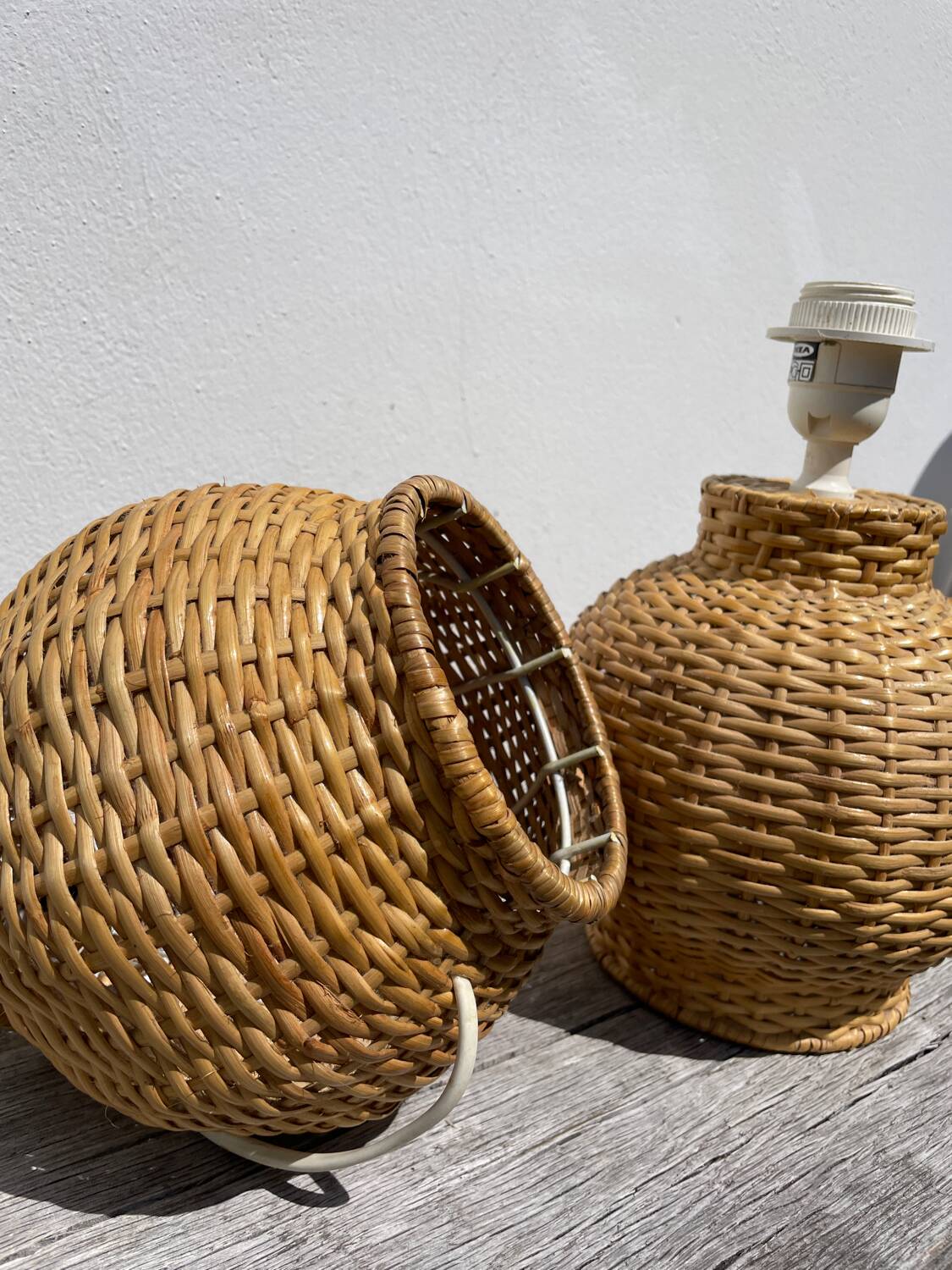Pair of vintage IKEA rattan lamps