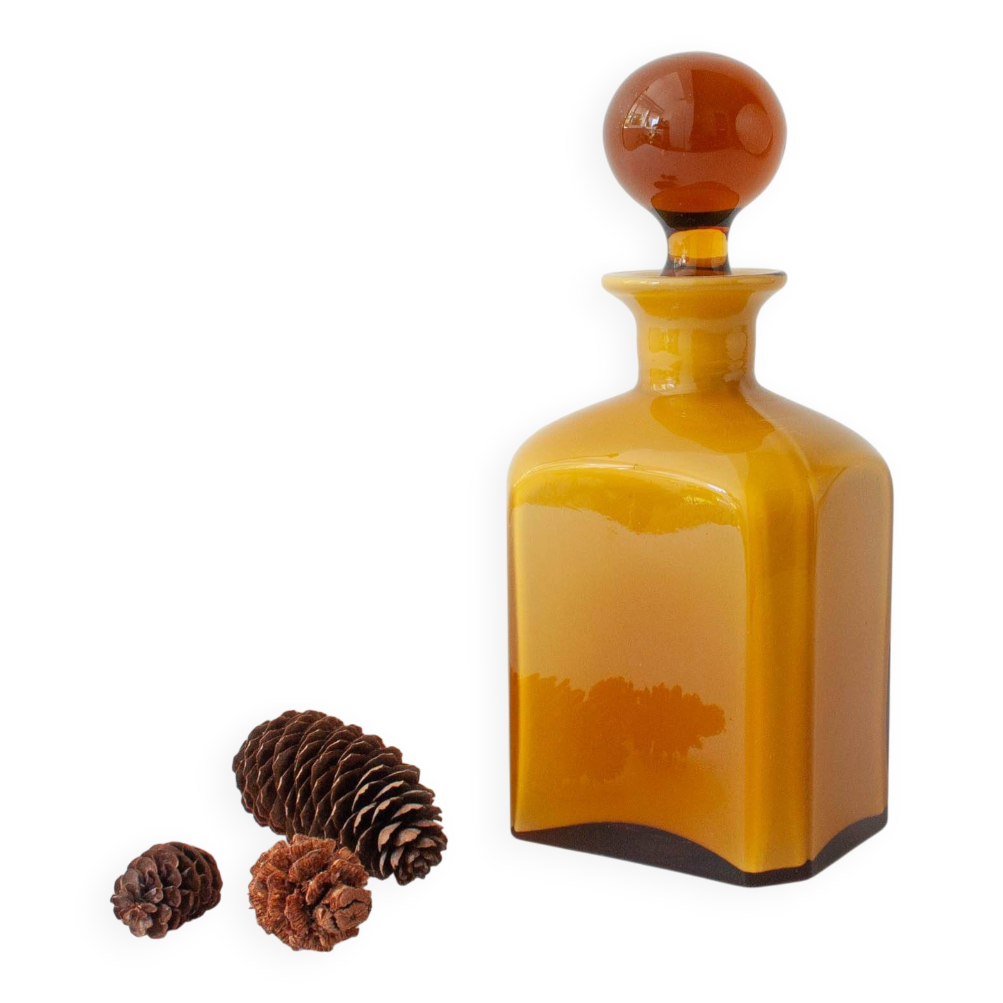 Vintage Mustard Opaline Glass Bottle from Marinha Grande, 1960's