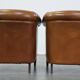Set of 2 very comfortable light cognac-colored leather club armchairs in English style