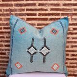 Handmade Moroccan silk cushion cover, cactus pattern