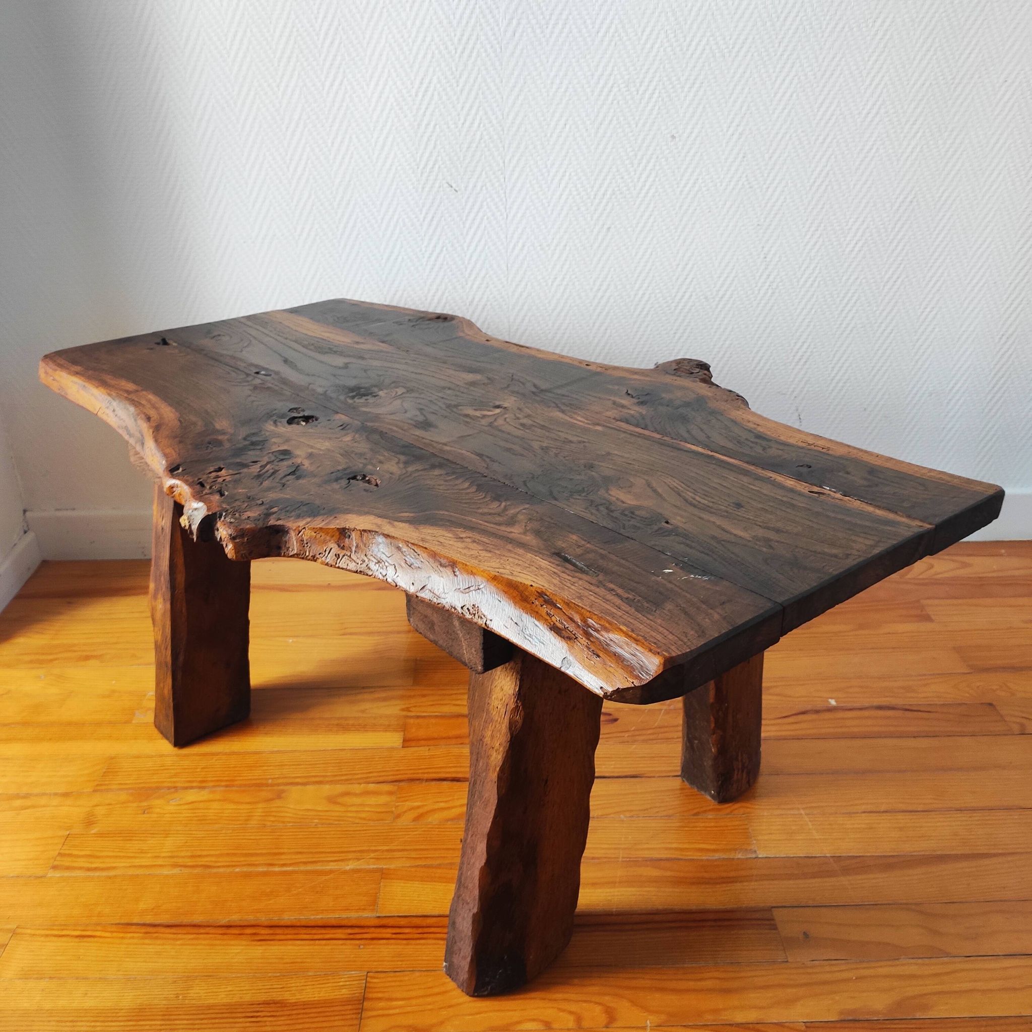 Vintage coffee table 50/60 brutalist oak and solid walnut