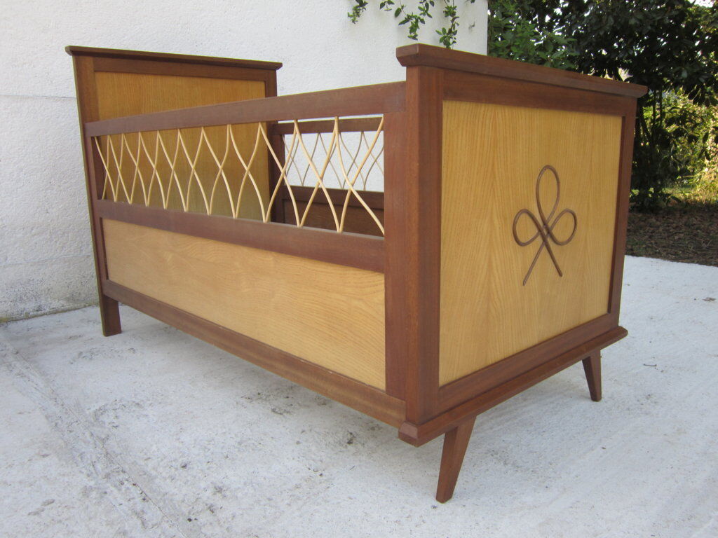Wood and rattan child bed