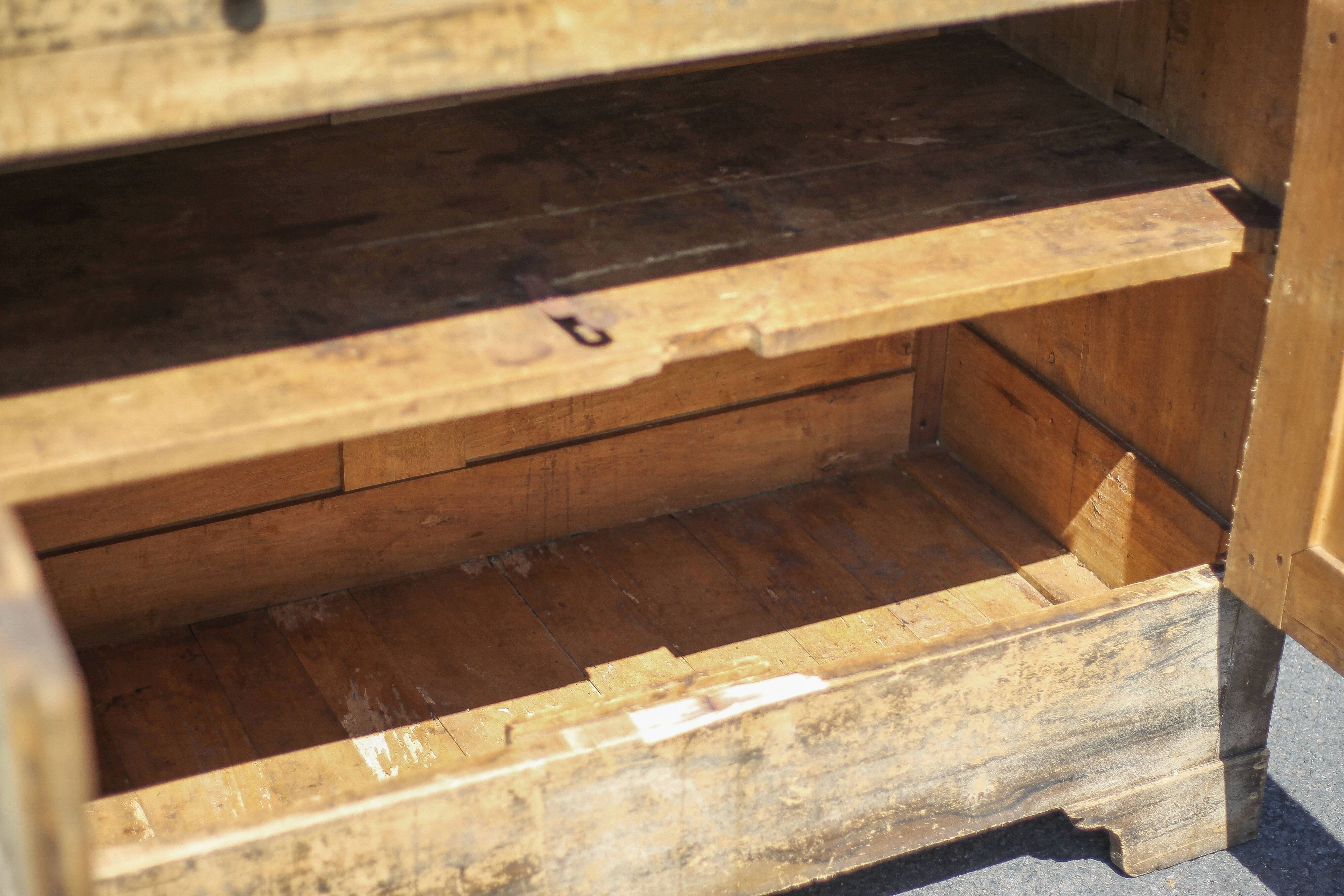 Old wooden sideboard, wooden furniture, brutalist storage furniture