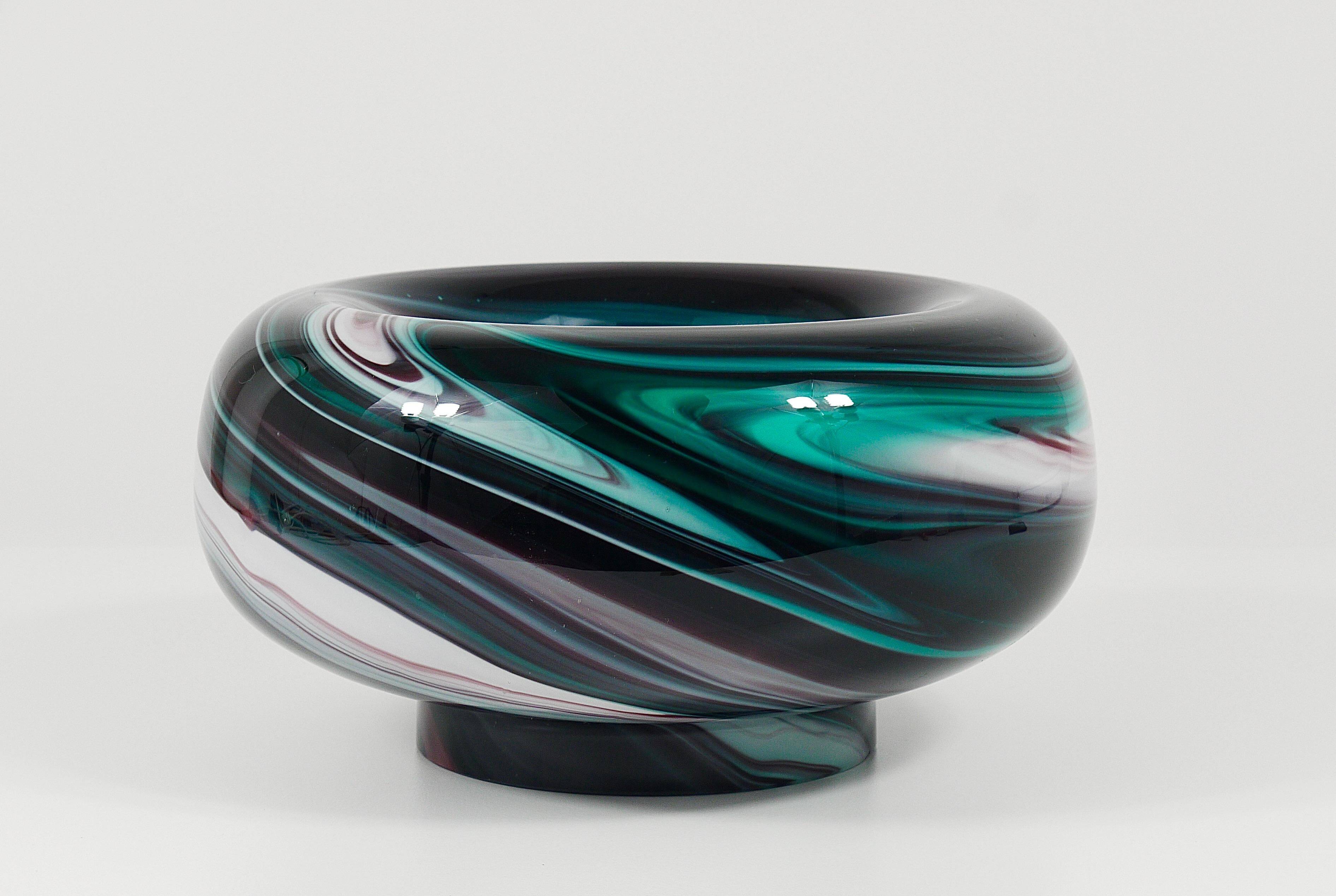 Carlo Moretti Grand Bol en Verre de Murano Marbré Grand Vide-Poche Plateau, Italie, 1960