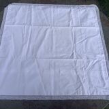 Large pillowcase, white cotton, lined with lace and monogrammed, closed with mother-of-pearl buttons