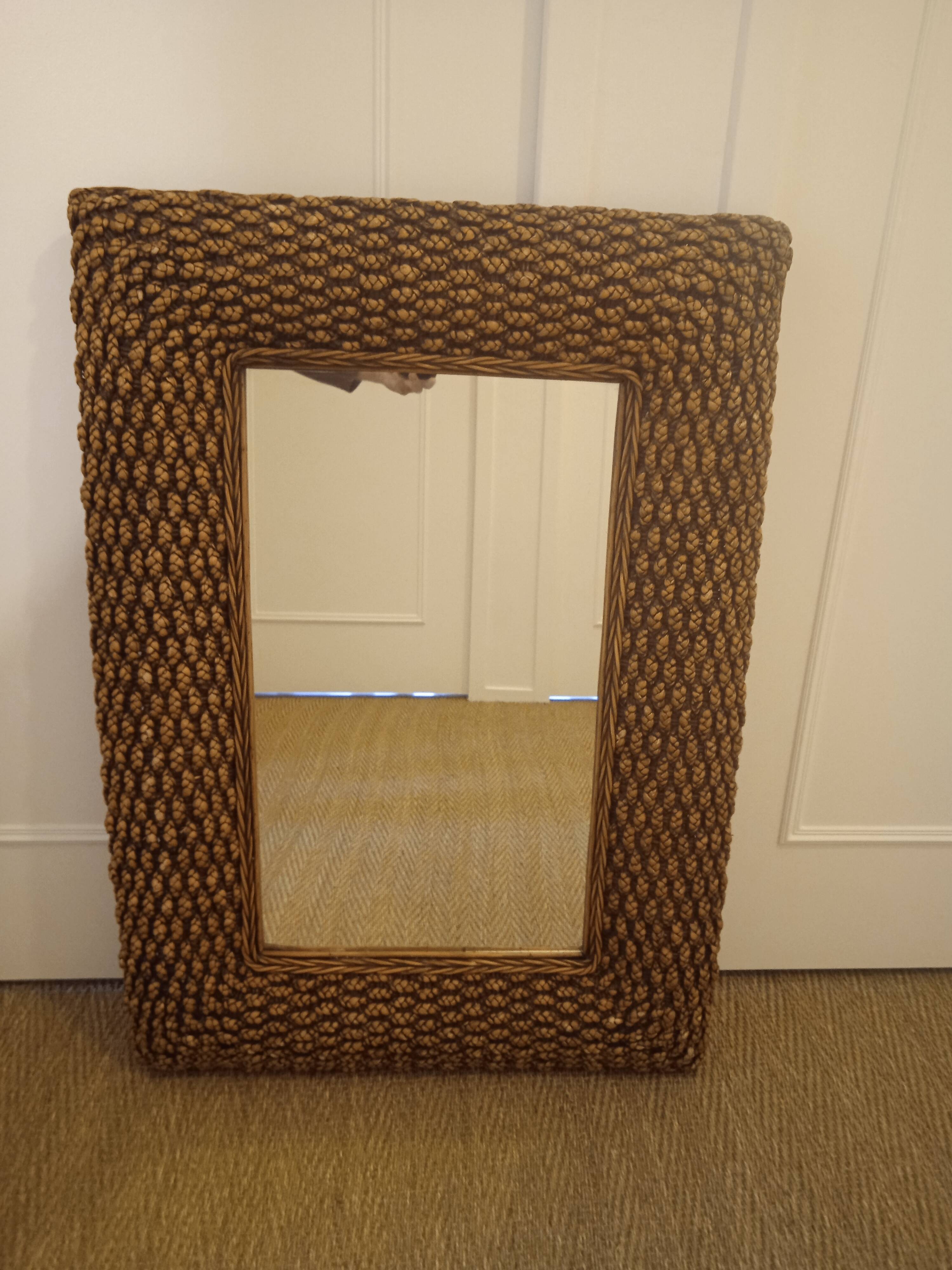 Mirror in woven water hyacinth