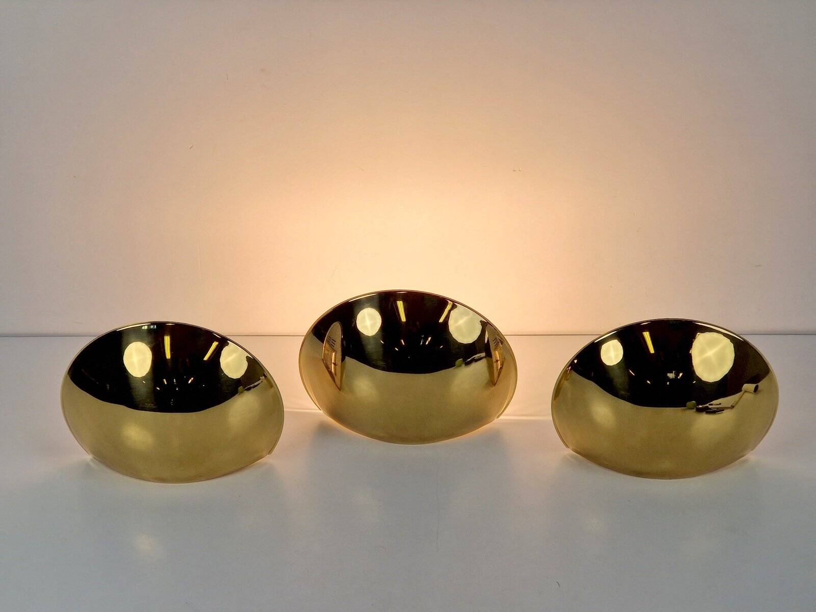 Vintage Half Moon Wall Lamps in Brass, 1980, Set of 3