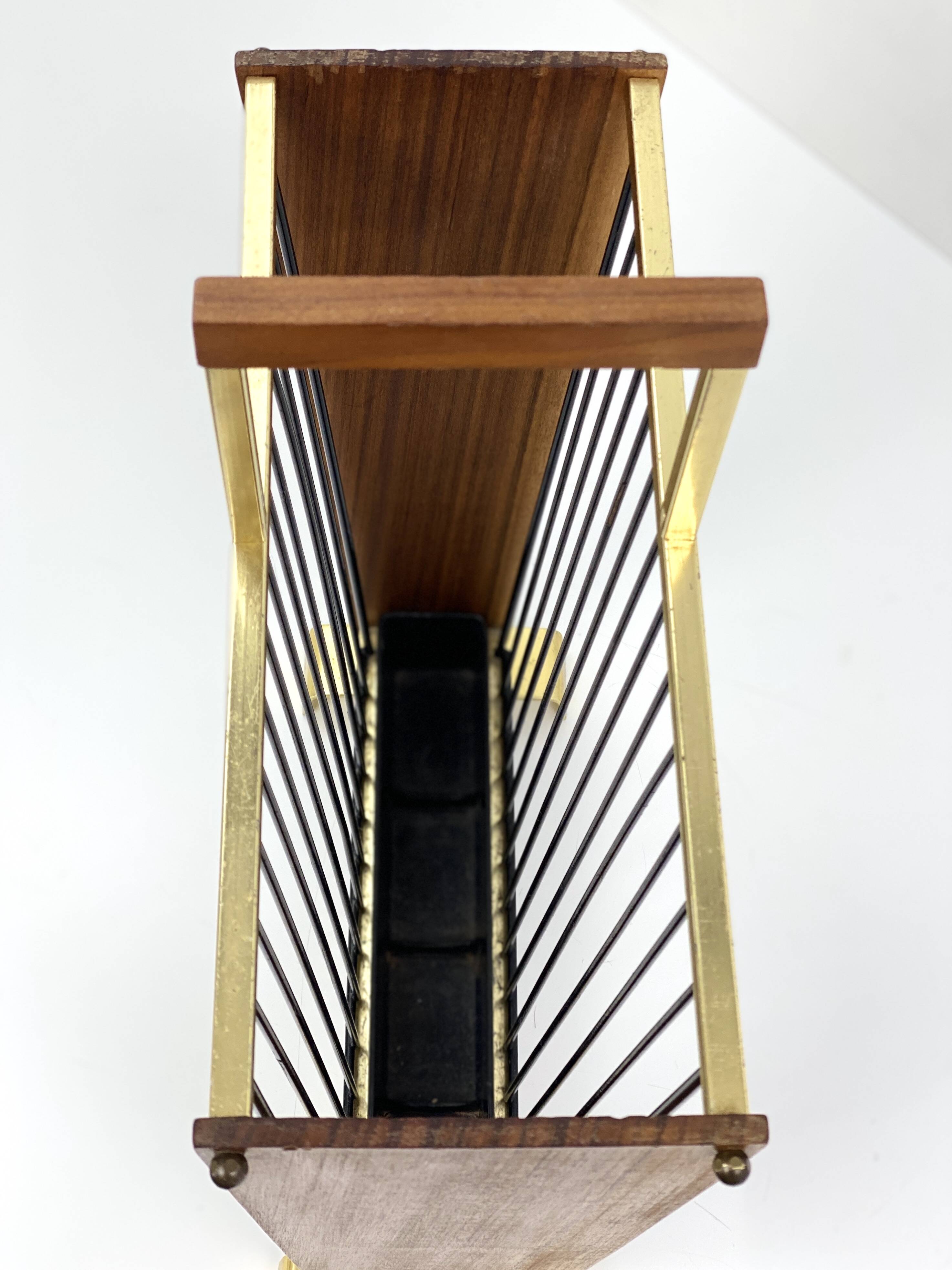 Vintage wooden umbrella stand, brass, 1960s design