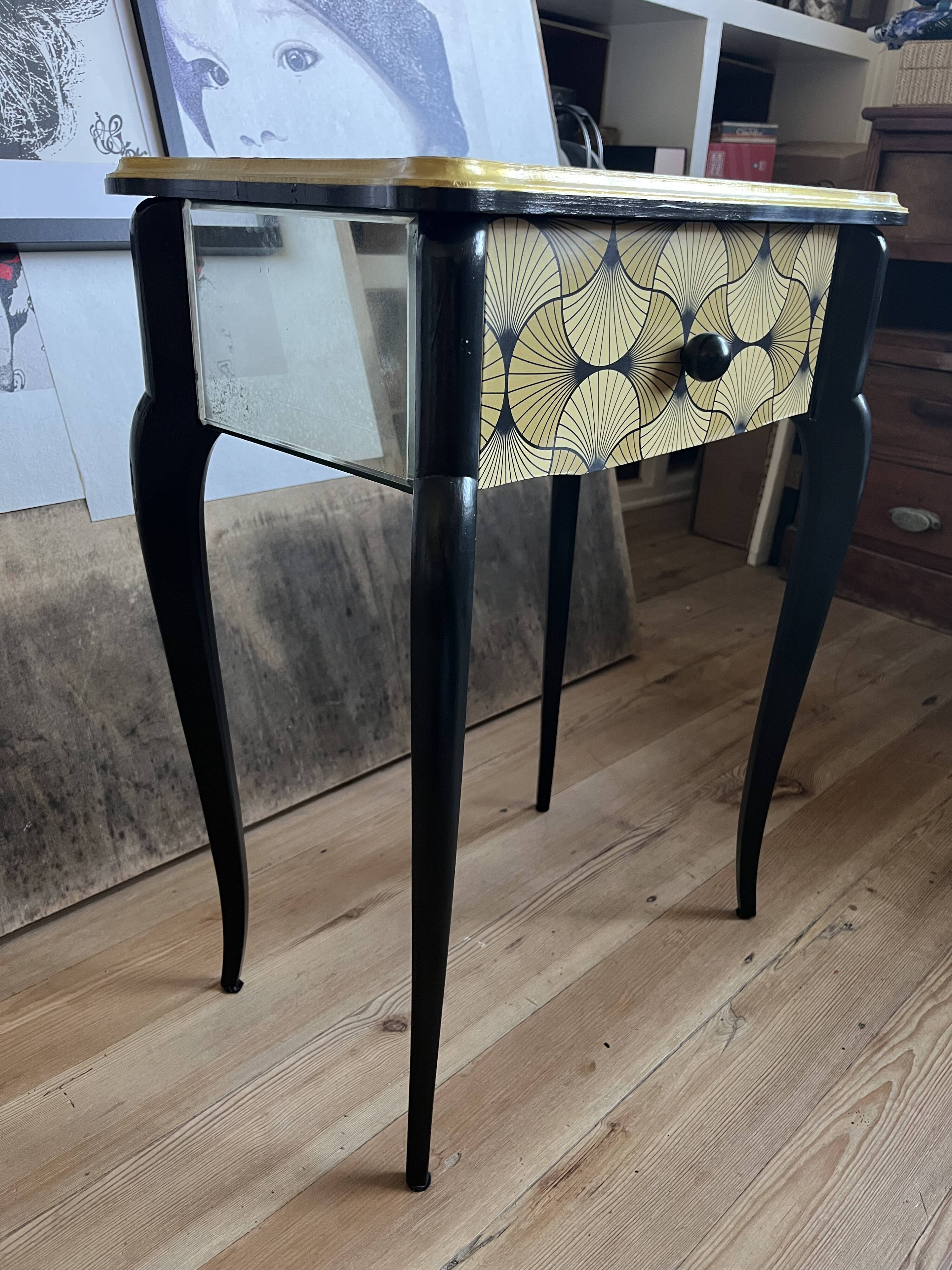 Upcycled Art Deco bedside table – gold & vintage mirrors