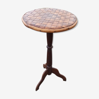 Braided chestnut harness small round side table on console tripod