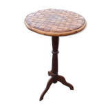 Braided chestnut harness small round side table on console tripod