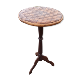 Braided chestnut harness small round side table on console tripod