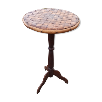 Braided chestnut harness small round side table on console tripod