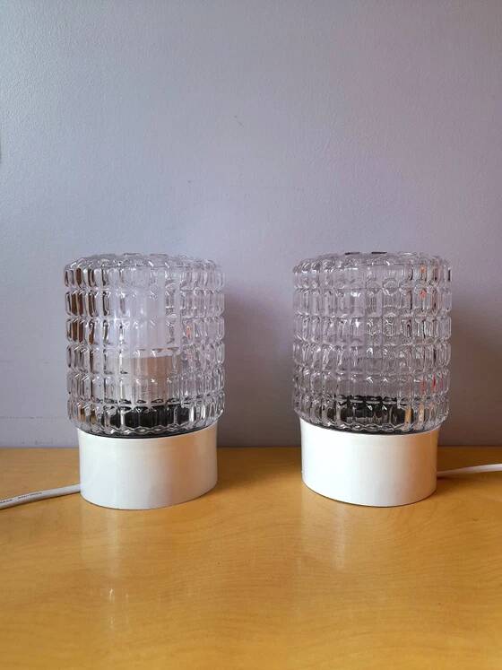 Pair of textured glass lamps 1970