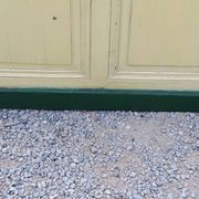 Late 19th century grocery counter in green and yellow patina painted wood
